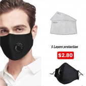 Reusable Black Anti-Air Pollution Face Mask + Respirator & 2 Filters Set